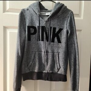 Victoria's Secret Pink Gray Hoodie with Black Velvet Lettering